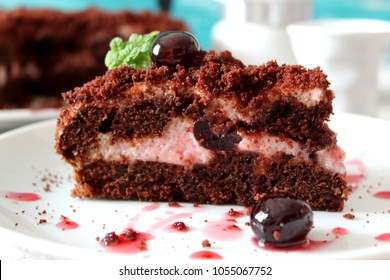 Vegan, chocolate cake. Healthy food. Copy space. Top view. Selective focus.