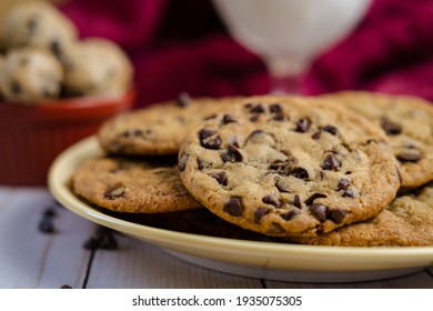 Vegan Chocolate Chip Cookies With Cookie Dough And Milk