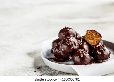 Vegan Chocolate Truffles Balls, Copy Space.