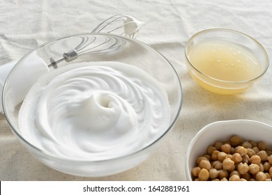 Vegan Cooking Concept, Egg Replacement ,  Whipped Chickpeas Water (called Aquafaba) 