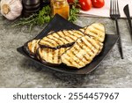 Vegan cuisine Grilled eggplant slice snack appetizer