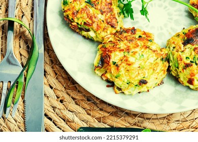 Vegan Cutlets From Zucchini, Oatmeal And Greens. Healthy Food, Vegetable Cutlet