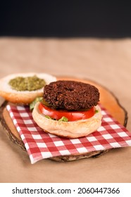 Vegan Falafel Burger On The Black Background