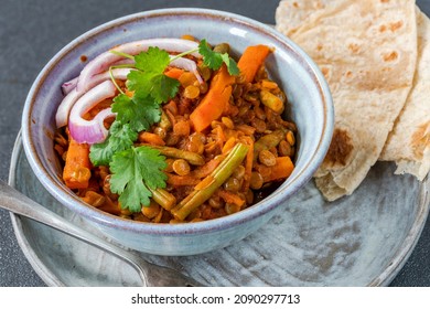 Vegan Green Lentil Curry With Paratha Flatbread