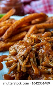 Vegan Jackfruit Bbq With Baked Sweet Potato Fries.