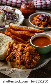 Vegan Jackfruit Bbq With Baked Sweet Potato Fries.