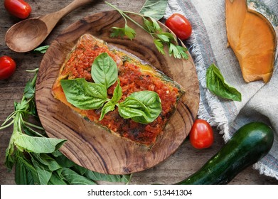 Vegan Lasagna With Vegetables. View From Above