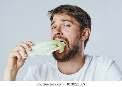  Vegan, Man Eating Cabbage, Vegetables                              