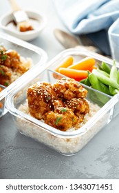 Vegan Meal Prep With Bbq Cauliflower With Rice, Carrots And Sugar Peas