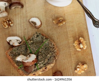 Vegan Mushroom Pate. Pate With Mushrooms.  Tasty Sandwich. 