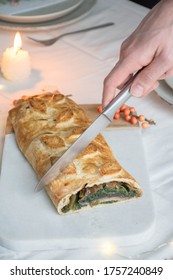 Vegan Mushroom Portobello Wellington Spinach Puff Pastry Christmas Leaves Festive Dinner Special Fine Dining