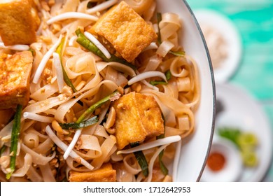 Vegan Pad Thai With Tofu On Pan