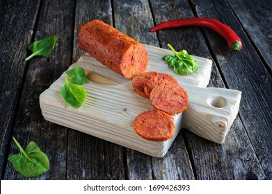 Vegan Pepperoni Sausage Made With Vital Wheat Gluten Flour (seitan), Vegetables And Spices. Clean Eating, Plant Based Food Concept