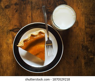 Vegan Pumpkin Pie Almond Milk Top Down Wood Table 