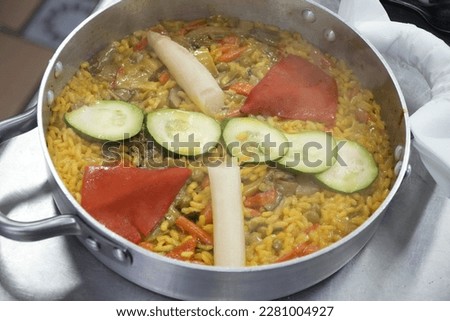 Vegan rice. Vegan paella. vegetables