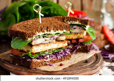 Vegan Sandwich With Tofu And Vegetables
