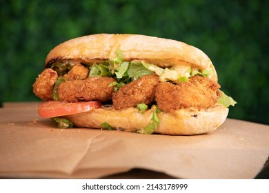 Vegan Shrimp Po Boy Sandwich with Aioli sauce 