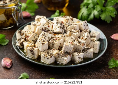 Vegan Tofu feta cheese with dried oregano, basil, thyme and garlic. Healthy Food. - Powered by Shutterstock