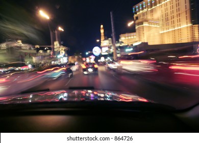 Vegas At Night As Seen From A Carâ€™s Sunroof