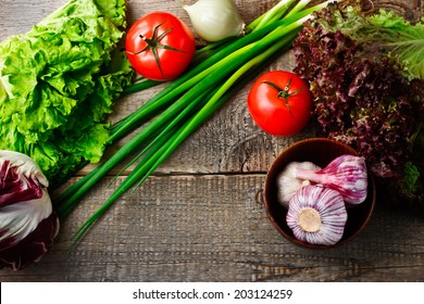 Vegatables Mix On A Wooden Table