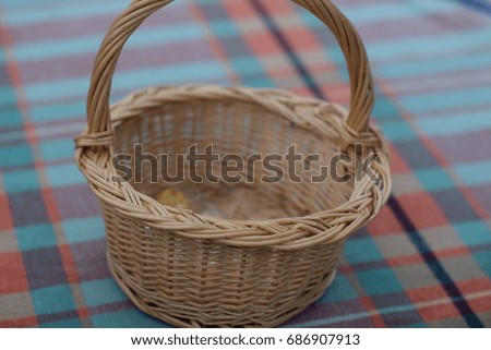 Similar – Image, Stock Photo Basket and red-white checked napkin and polaroid in straw