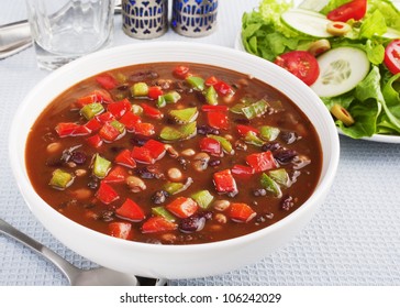 Vegetable And Bean Soup With Mixed Salad.