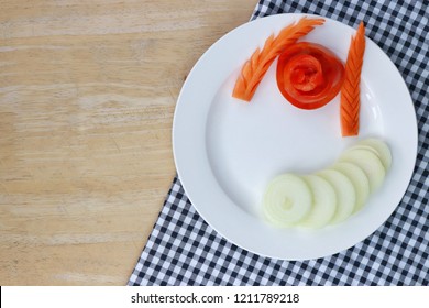 Vegetable Carving Designs On White Plate 