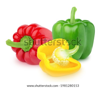 Vegetable composition with Bell peppers isolated on a white background.