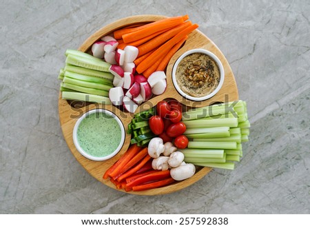 Vegetable Crudites and Dips/ vegetable platter, healthy eating