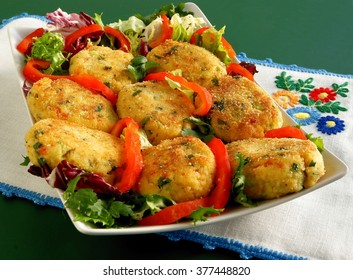 Vegetable Cutlet Coated In Bread-crumbs And Egg