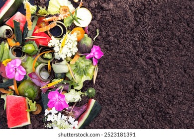 Vegetable and fruit waste from cooking on the ground. Compost. The concept of zero waste. - Powered by Shutterstock