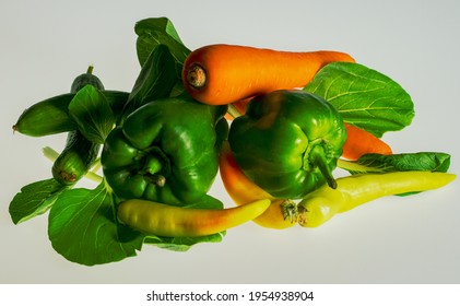 vegetable group in high resolution image and isolated in white with sharp blunt edge border
