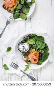 Vegetable Hash Browns With Smoked Salmon And Leaf Salad (low Carb)