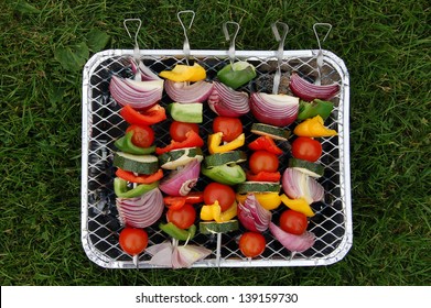 Vegetable Kebabs On A Disposable BBQ