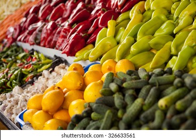 vegetable market lemon cucumber pepper - Shutterstock ID 326633561