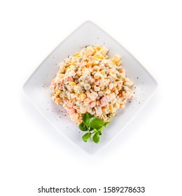 Vegetable Mayonaise Salad On White Background