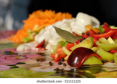 vegetable mix on rustic table, winter preserving, healthy organic food, without GMO