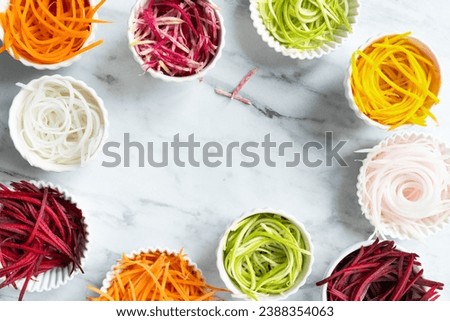 Vegetable noodle concept - selection of vegetable spaghetti, low carb diet alternative