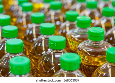 Vegetable Oil Bottles Pattern At Factory Warehouse Store