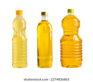 Vegetable oil with olive oil in different bottle for cooking isolated on white background with clipping path. - Shutterstock ID 2274836865