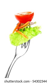 vegetable on fork isolated