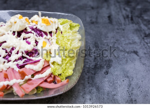 Vegetable Salad Eggs Tomatoes Ham Stock Photo Edit Now 1013926573