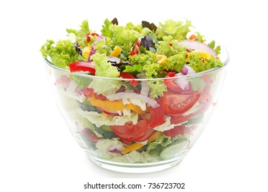 Vegetable Salad In Glass Bowl Isolated On White