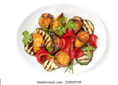 Vegetable Salad With Grilled Red Capsicum, Sweet Potato, Zucchini And Parsley.