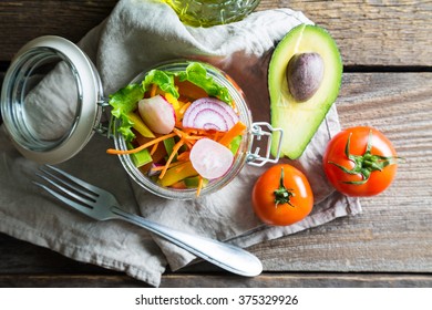 Vegetable salad in a jar