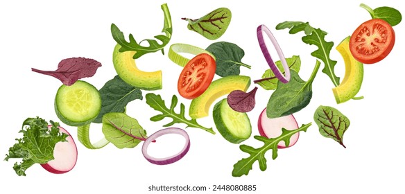 Vegetable salad leaves mix isolated on white background - Powered by Shutterstock