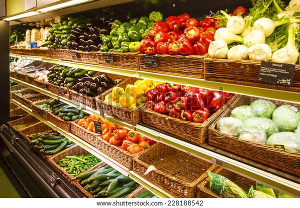 Vegetable\
section in the department store - Stock\
Image