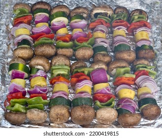 Vegetable Shish  Kabob On Hot Grill 