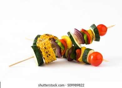 Vegetable Skewers Isolated On White Background