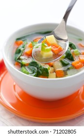 vegetable soup with potato,carrot,celery and spinach